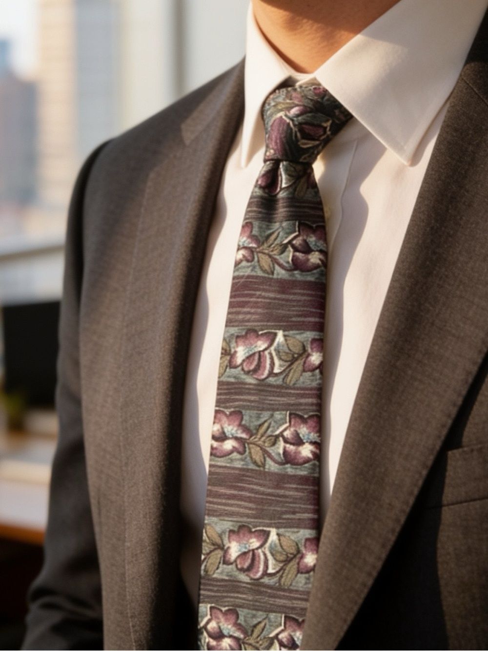 GIVENCHY MENS SILK TIE GREEN WITH FLORAL DESIGN